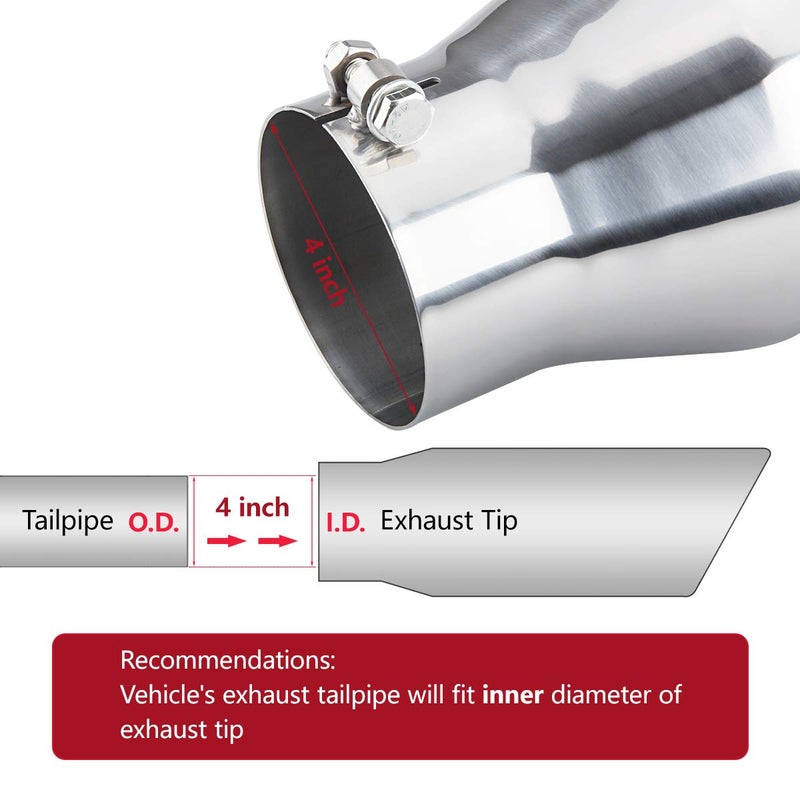 LCGP Diesel Exhaust Tip 4", 6" Outlet 18" Overall Length Bolt-On Truck Tip, Rolled Angle Cut, Polished Muffler Tip - Image 3